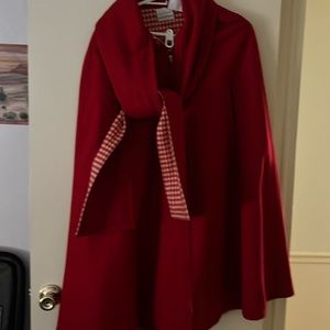 Bill Atkinson glen of Michigan wool red poncho jacket red and white checkered